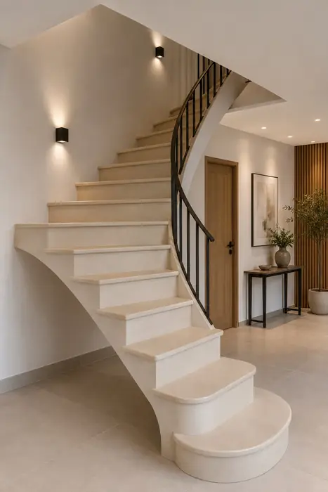 Escalier en voûte sarrasine avec rampe en fer forgé