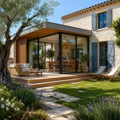 Extension contemporaine d'une maison en pierre en Charente-Maritime